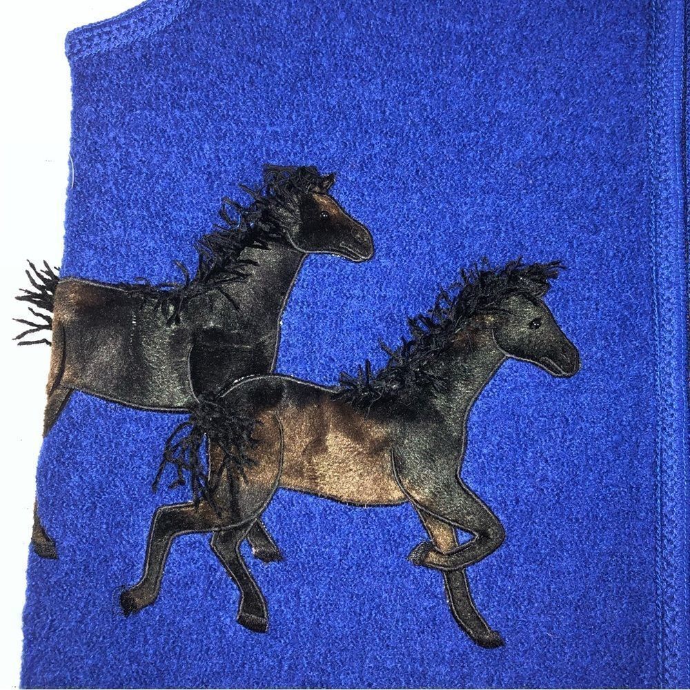 Nitro Women’s Wool vest horses blue zippered front size medium - Picture 3 of 8